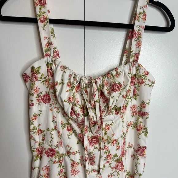 Commense Rosebud Floral Midi Sundress White Pink Slit Corset Small NWT - Picture 11 of 15